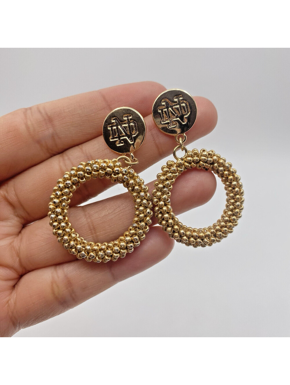 Gold-Tone University of Notre Dame Monogram Logo ND Beaded Dangling Earrings